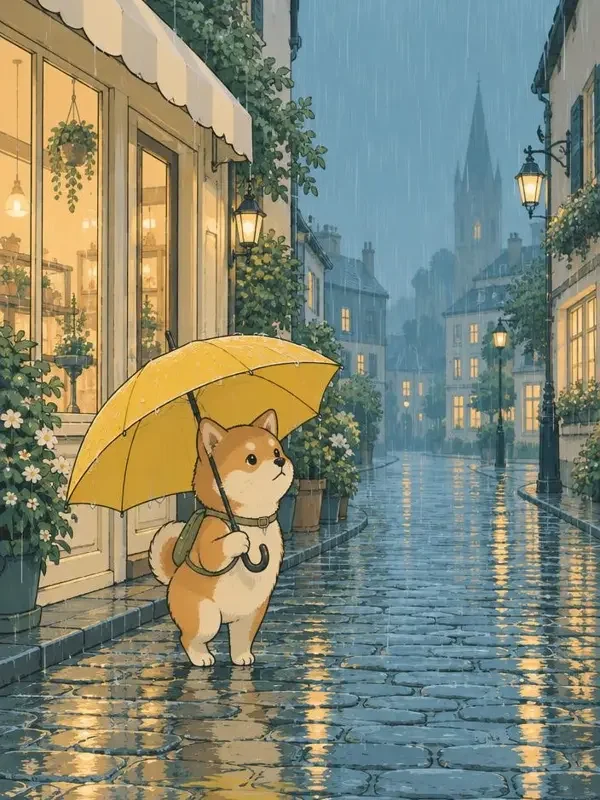 雨天散步指南 治愈连载封面 《雨天散步指南》封面,生活切片、城市漫游题材